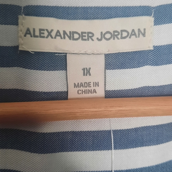 NWT ALEXANDER JORDAN Blue & White Striped Buttoned Down Shirt PLUS SIZE 1X - Picture 7 of 9